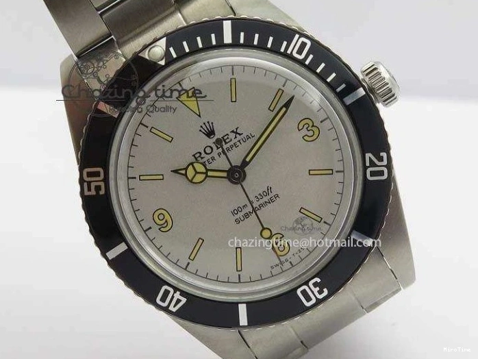 MiroTime 0421 ComfortFit Vintage 1680 Submariner No Date SS White Dial On SS Bracelet A 3855